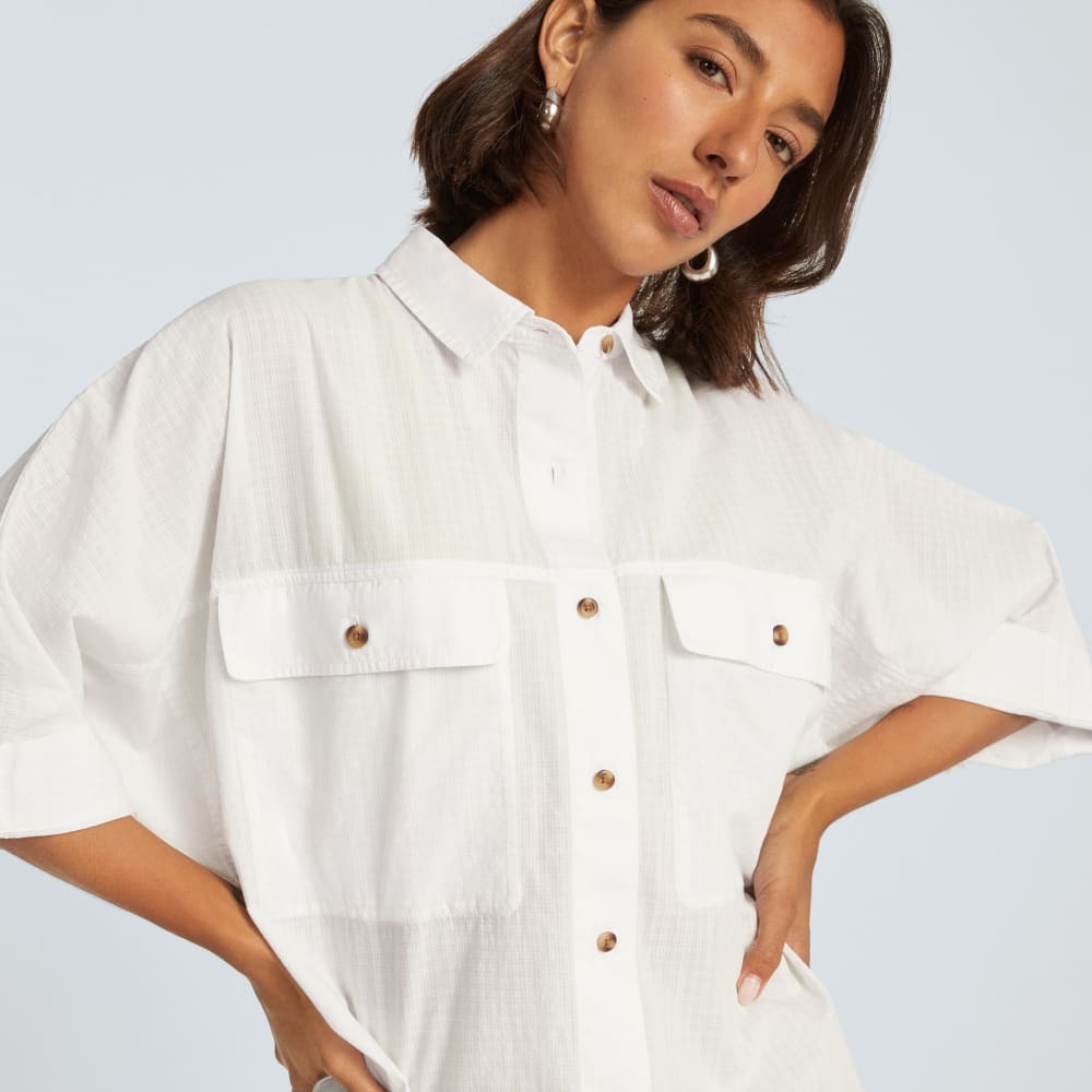 Everlane Tourist Oversized White Cotton Shirt XS Lightweight Button Up Travel - Picture 3 of 14